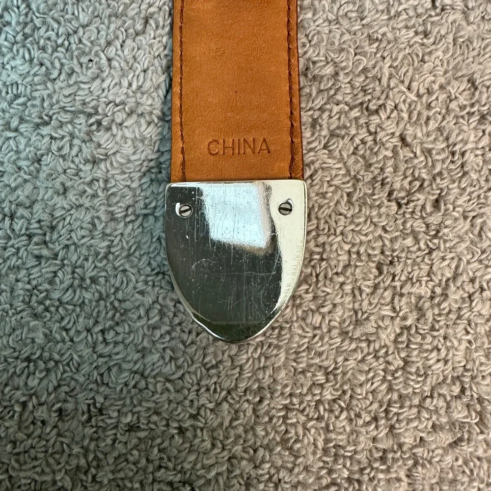 Arden Leather Co Mens Tan Italian Croco Calfskin Belt Silver Gold Buckle Size 42
